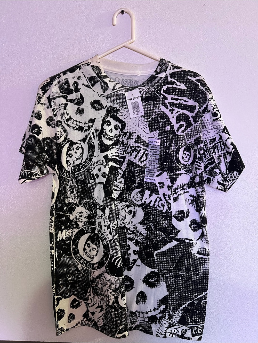 Hot Topic Misfits All-Over Graphic Tee - Black & White